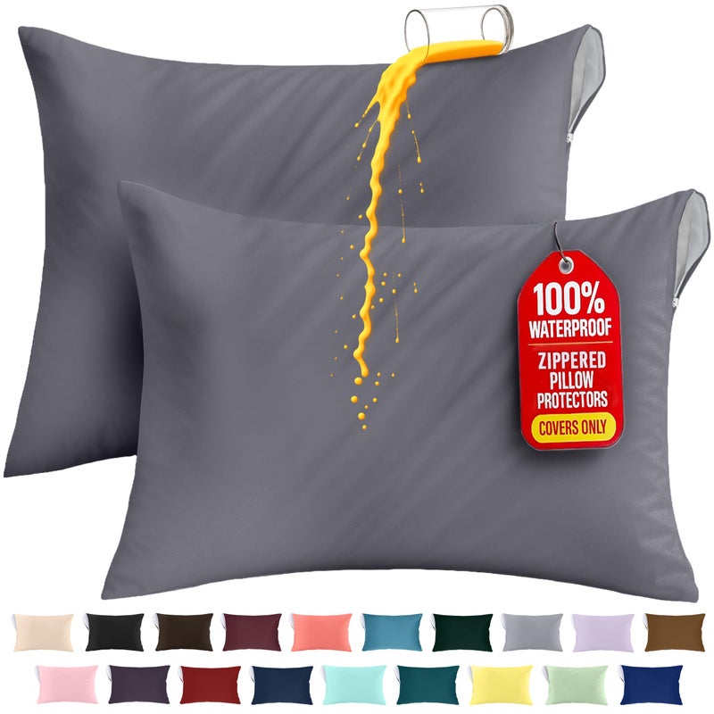 Utopia Bedding Premium 100% Waterproof Pillow Protectors with Zipper King Size (Set of 2), Bed Bug and Dust Mite Proof Zippered Pillow Covers, Pillow Encasement Cases, Gray - Image 1